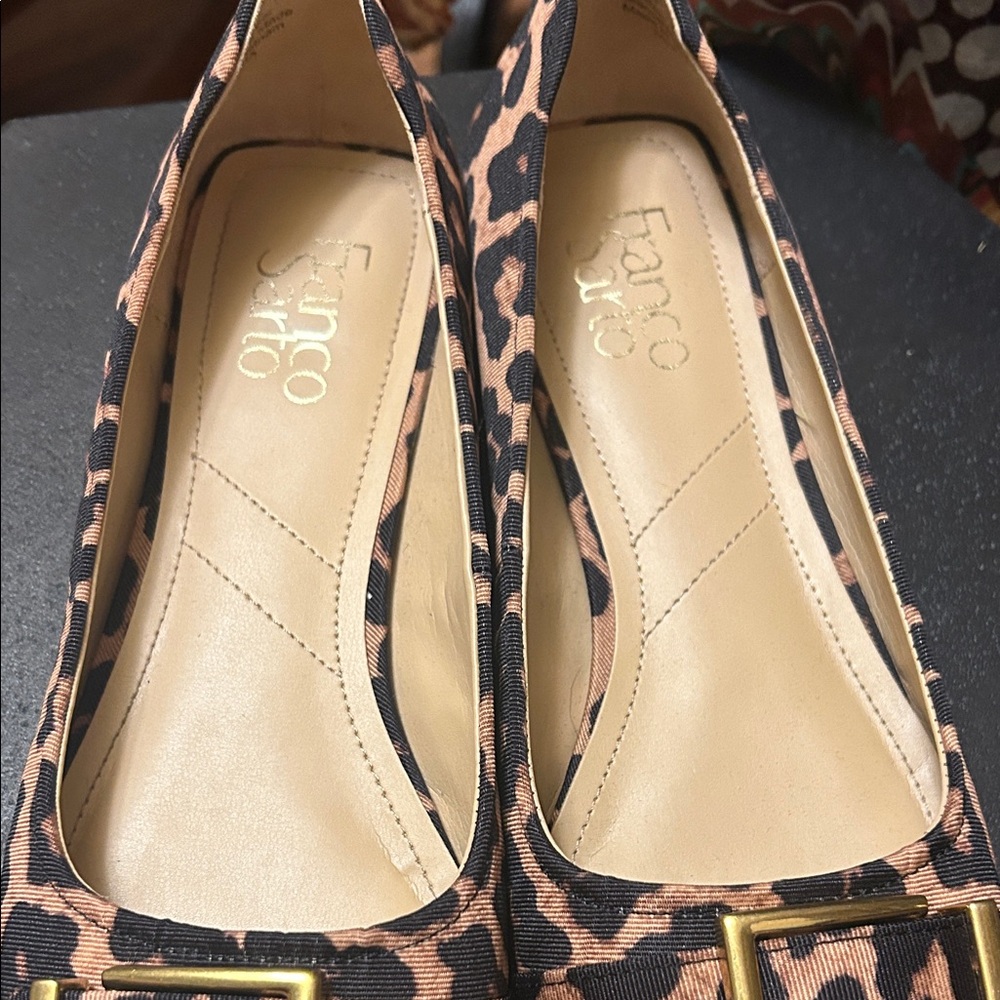 Franco Sarto Leopard Print Flats with Gold Buckle - Picture 6 of 7